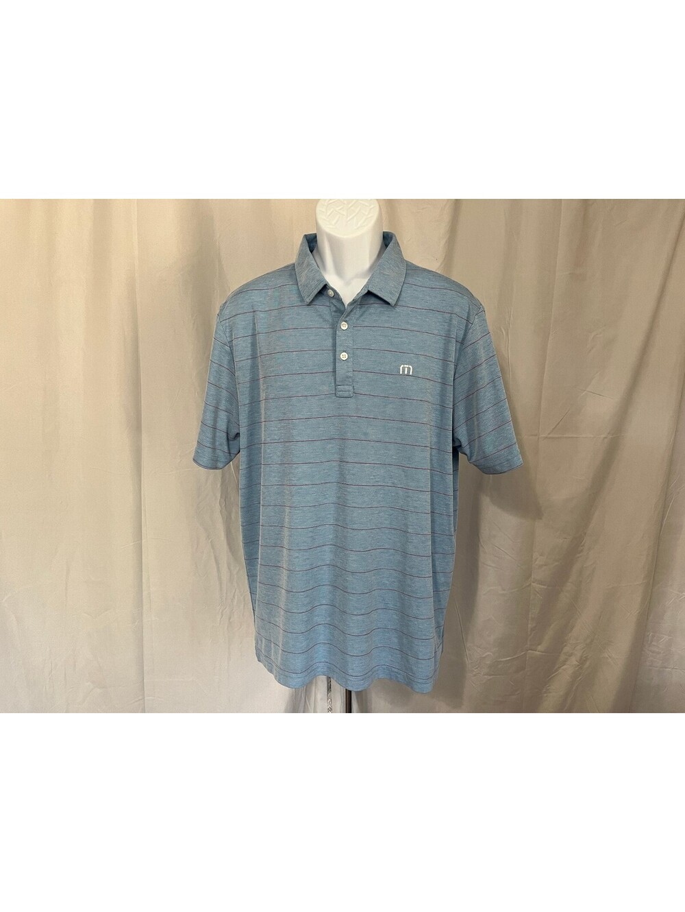 Travis Mathew Men's Blue Red White Striped Golf Polo Shirt Large L